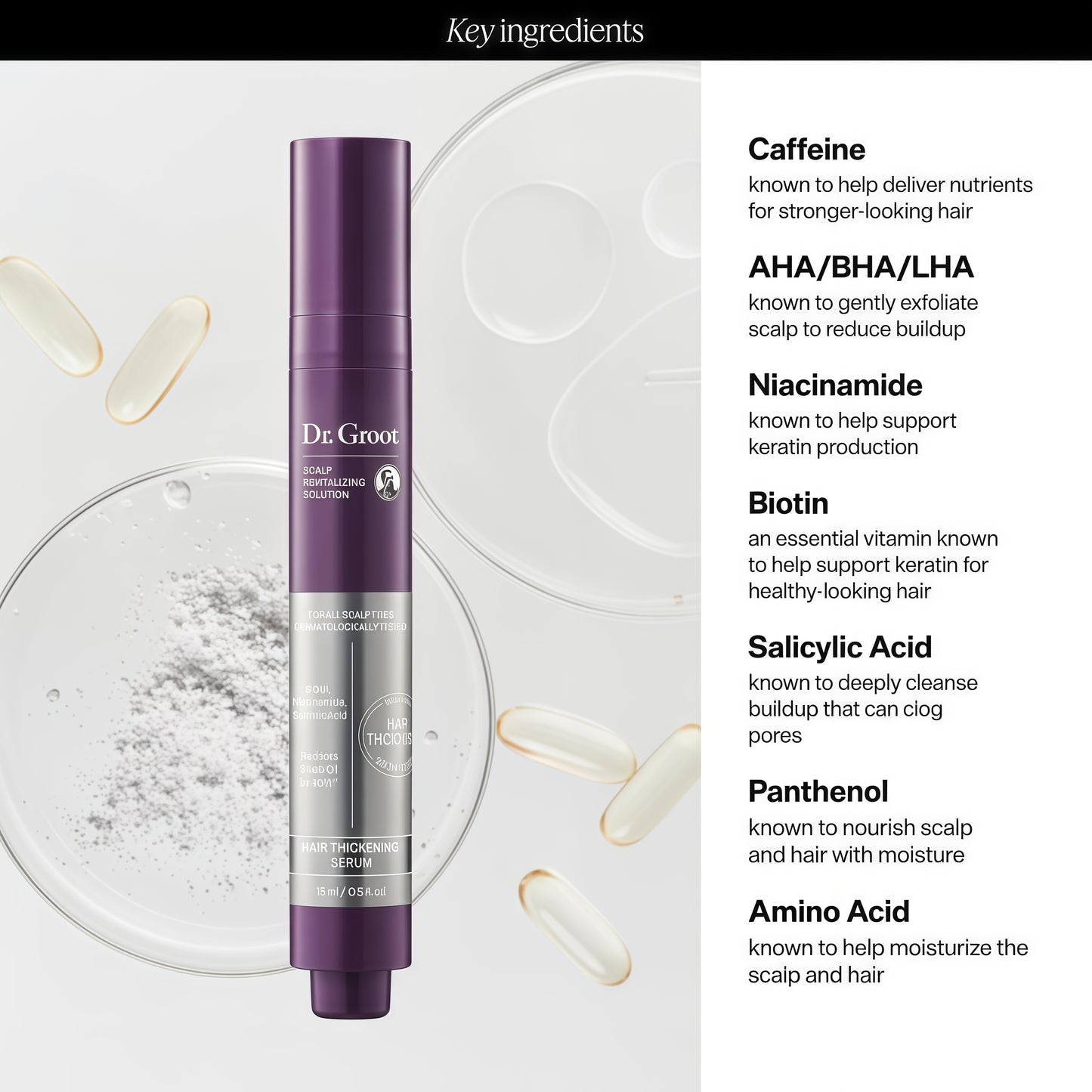 Dr. Groot Award-Winning Hair Thickening Serum for Hair Loss, Thinning Hair, Korean Hair Care, Scalp Treatment, Clinically Tested, Thicker, Reduces Oil, Roll On